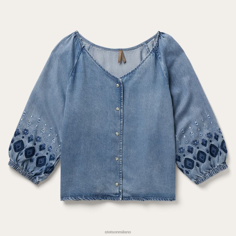 Stetson Blusa in denim lyocell con bottoni automatici sul davanti 6BP6J440 abbigliamento blu donne
