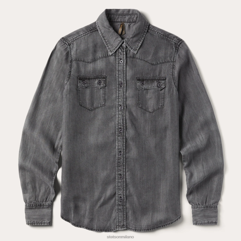 Stetson Blusa in denim tencel con vestibilità fidanzato con bottoni 6BP6J438 abbigliamento nero lavato donne