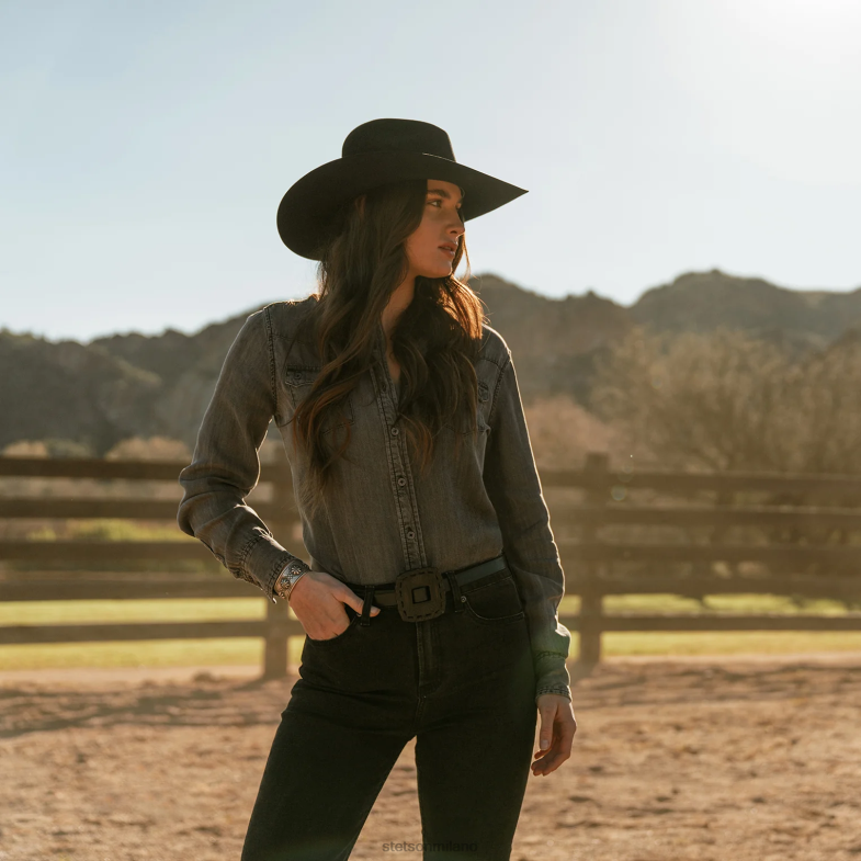 Stetson Blusa in denim tencel con vestibilità fidanzato con bottoni 6BP6J438 abbigliamento nero lavato donne