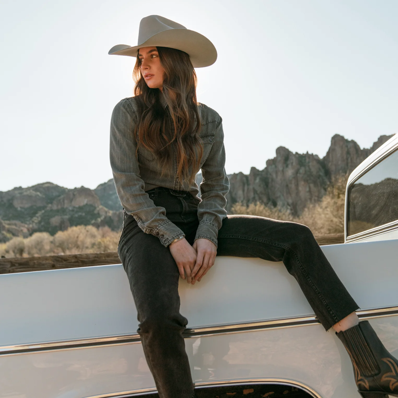 Stetson Blusa in denim tencel con vestibilità fidanzato con bottoni 6BP6J438 abbigliamento nero lavato donne