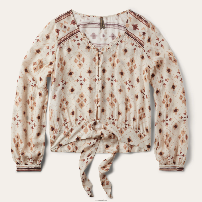 Stetson Blusa in rayon spinato con stampa bordo gaucho 6BP6J447 abbigliamento bianco donne
