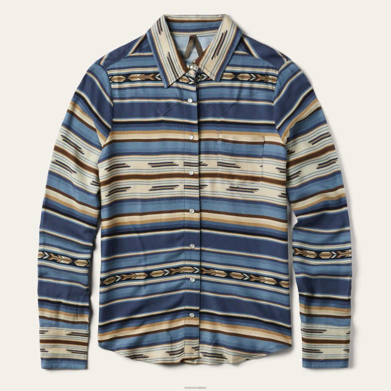 Stetson Blusa in twill di rayon con stampa serape indaco 6BP6J436 abbigliamento blu donne