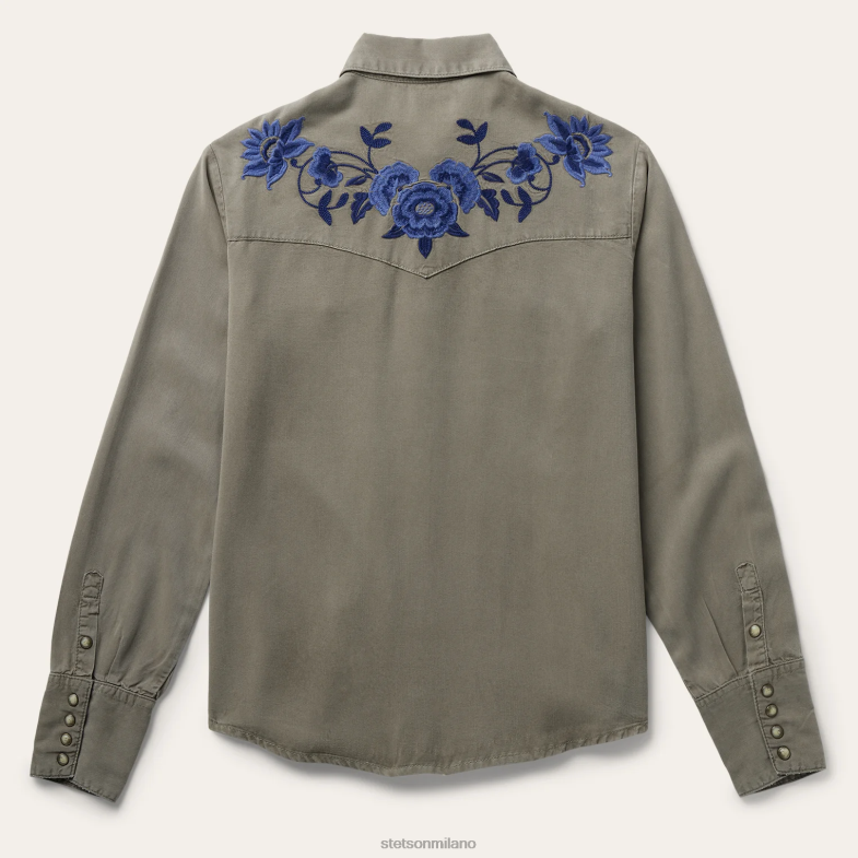 Stetson Blusa western in twill di lyocell verde oliva 6BP6J444 abbigliamento verde donne