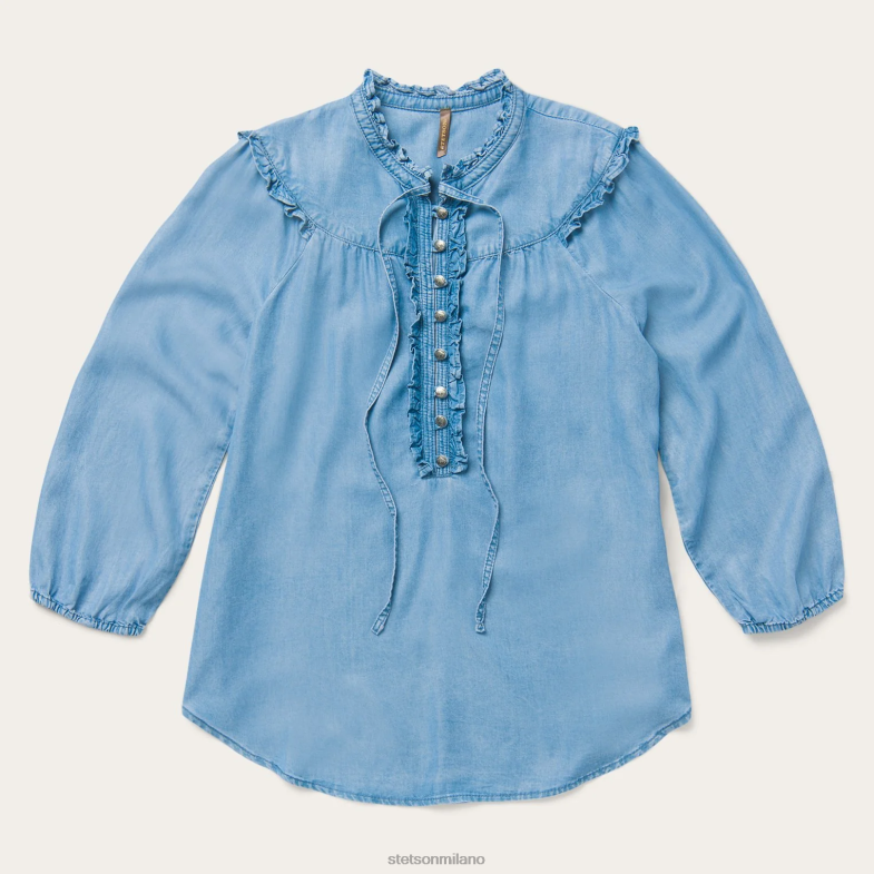 Stetson camicetta contadina in denim leggero 6BP6J477 abbigliamento blu donne