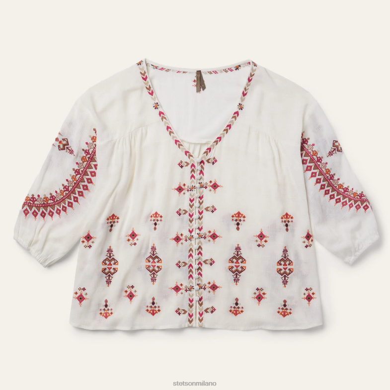 Stetson camicetta da contadina dobby 6BP6J461 abbigliamento bianco donne
