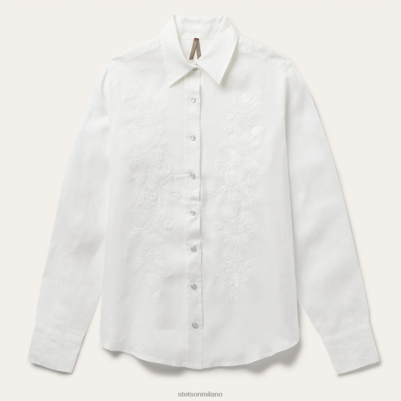 Stetson camicetta di lino a righe tono su tono ricamate 6BP6J428 abbigliamento bianco donne