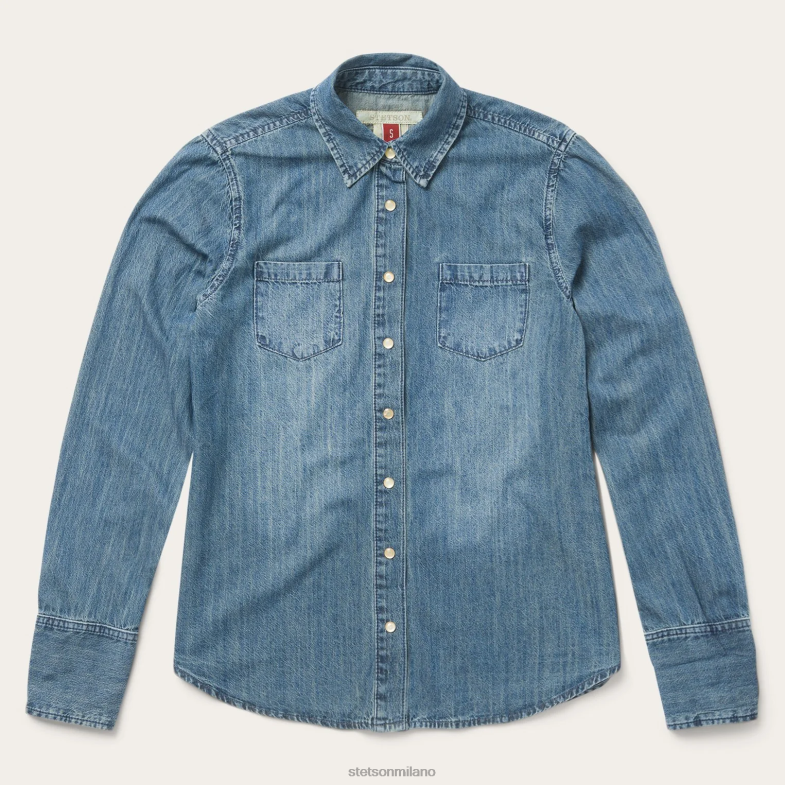 Stetson camicia western in denim con bottoni automatici sul davanti 6BP6J465 abbigliamento blu donne