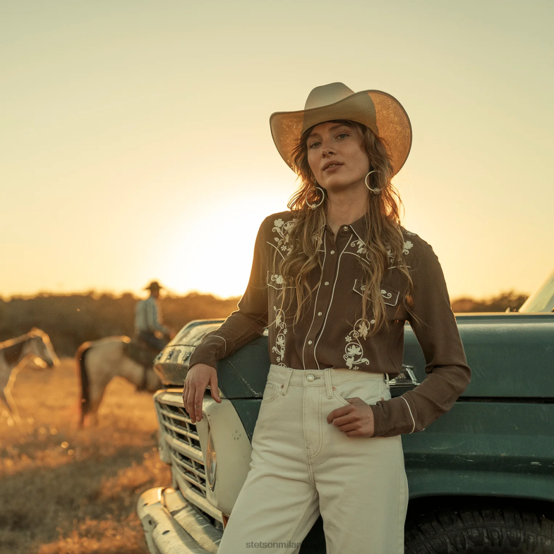 Stetson classica camicetta western con bottoni automatici 6BP6J451 abbigliamento marrone donne