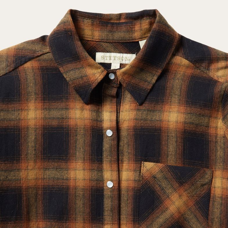 Stetson classica camicia di flanella western 6BP6J481 abbigliamento marrone donne