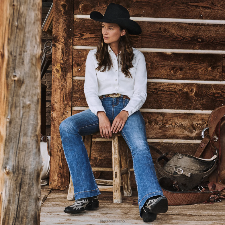 Stetson Jeans 921 a zampa a vita alta 6BP6J530 abbigliamento blu donne
