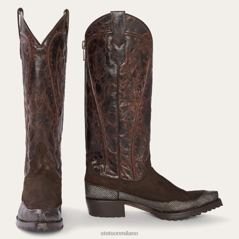 Stetson stivale da cowboy Dakota in pelle scamosciata e teju 6BP6J252 calzature marrone donne