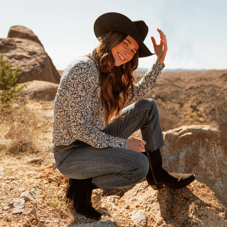 Stetson stivale halle con cerniera laterale in pelle scamosciata con frange 6BP6J255 calzature nero donne
