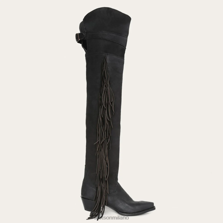 Stetson stivale in pelle sopra il ginocchio con frange 6BP6J266 calzature nero donne