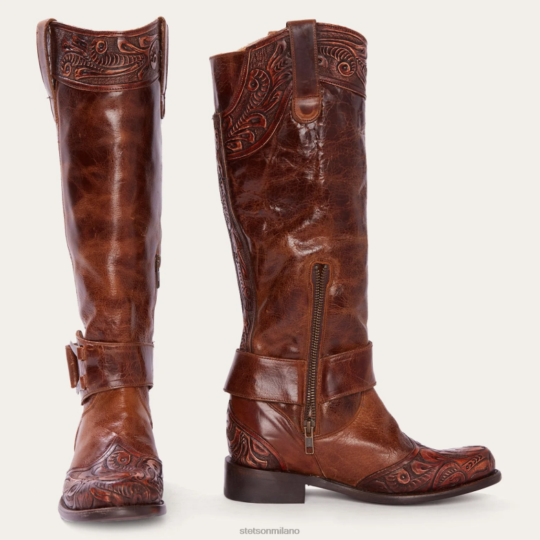 Stetson stivale texano con zip laterale cognac paisley brunito 6BP6J263 calzature abbronzatura donne