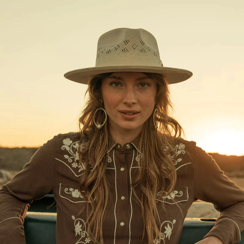 Stetson Fedora in paglia ventilata andromeda 6BP6J145 copricapo naturale unisex