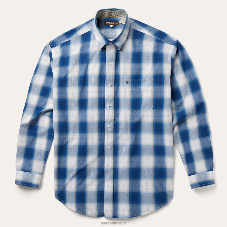 Stetson Camicia western a maniche corte scozzese color oro scuro 6BP6J308 abbigliamento blu uomini