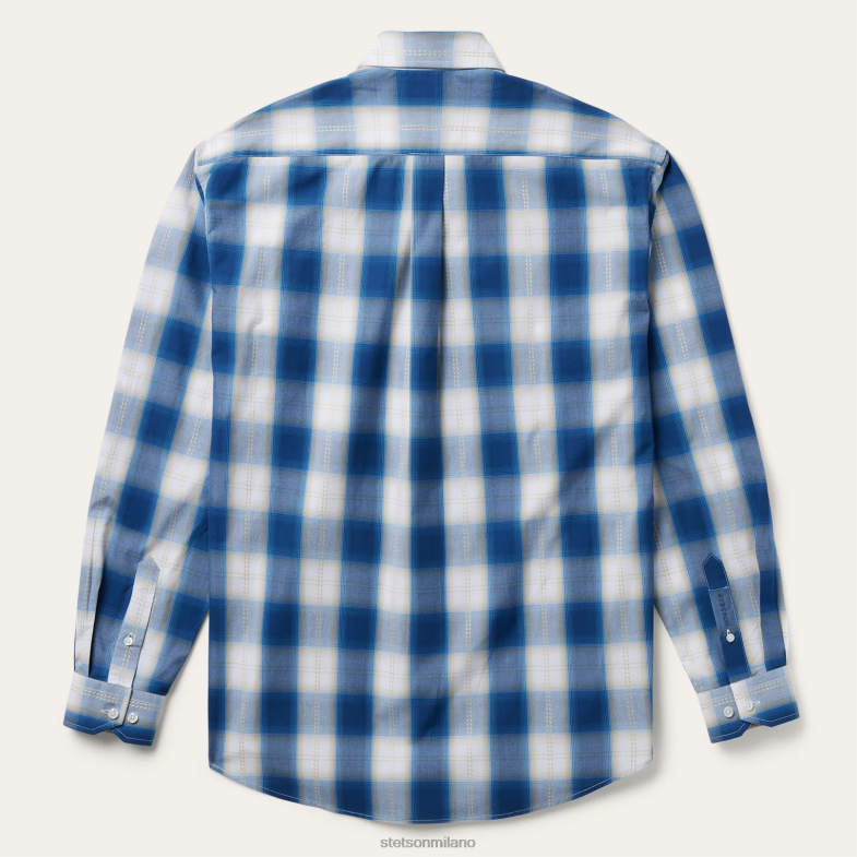 Stetson Camicia western a maniche corte scozzese color oro scuro 6BP6J308 abbigliamento blu uomini