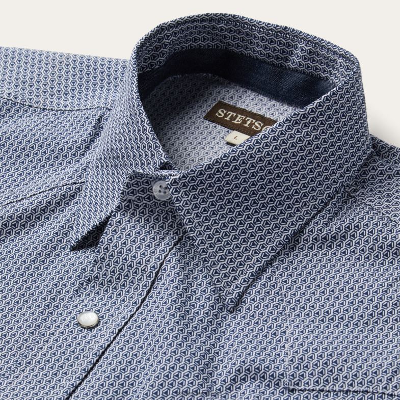 Stetson Camicia western con stampa deco geo 6BP6J327 abbigliamento blu uomini