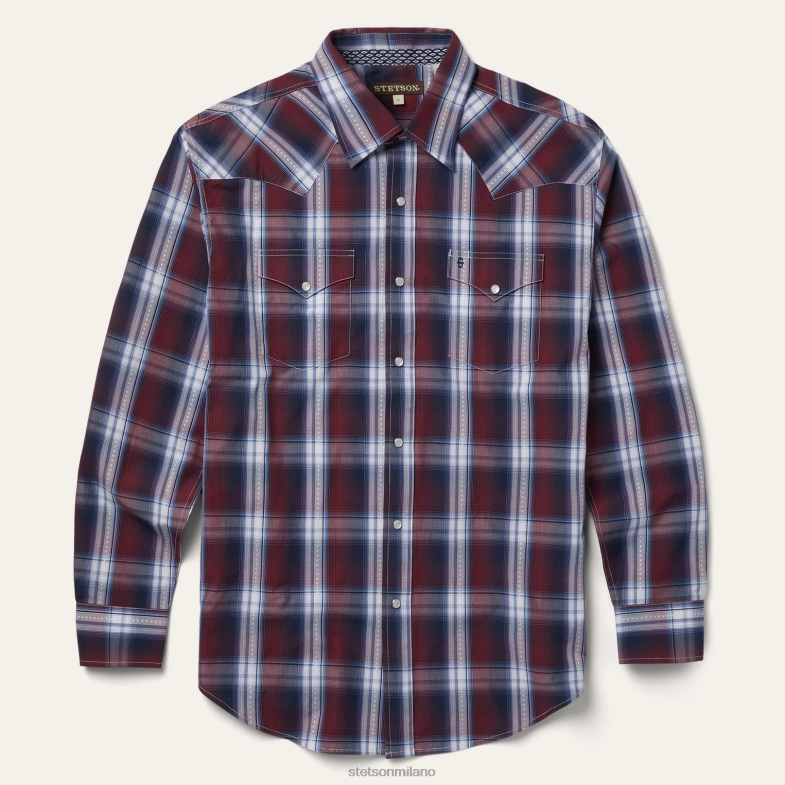 Stetson buona fortuna camicia western scozzese 6BP6J345 abbigliamento vino uomini