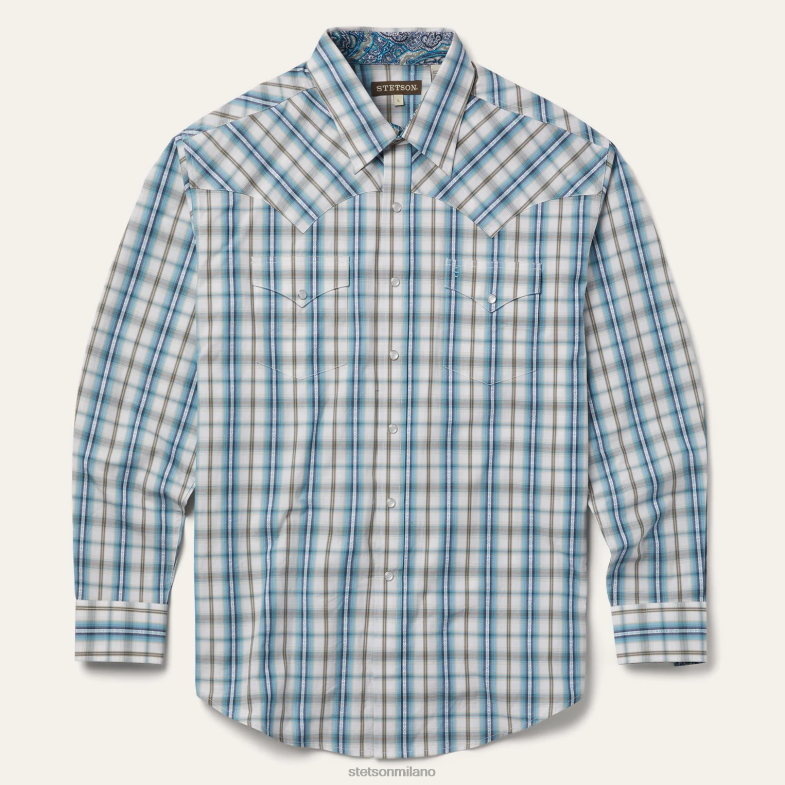 Stetson camicia a quadri turchese vintage 6BP6J349 abbigliamento blu uomini