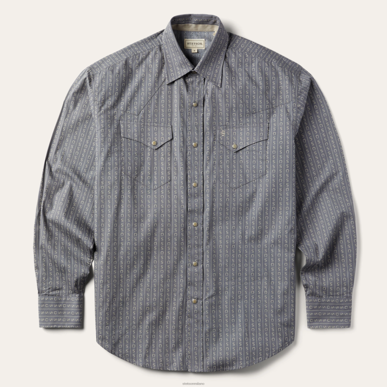 Stetson camicia con stampa a righe a ferro di cavallo 6BP6J342 abbigliamento grigio uomini