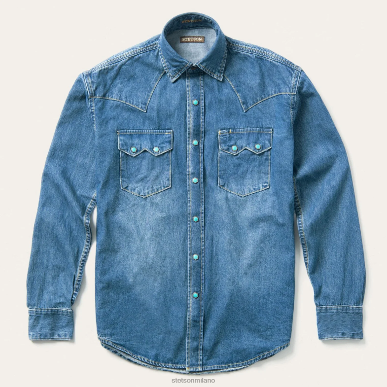 Stetson camicia in denim western con bottoni automatici turchesi 6BP6J297 abbigliamento blu uomini