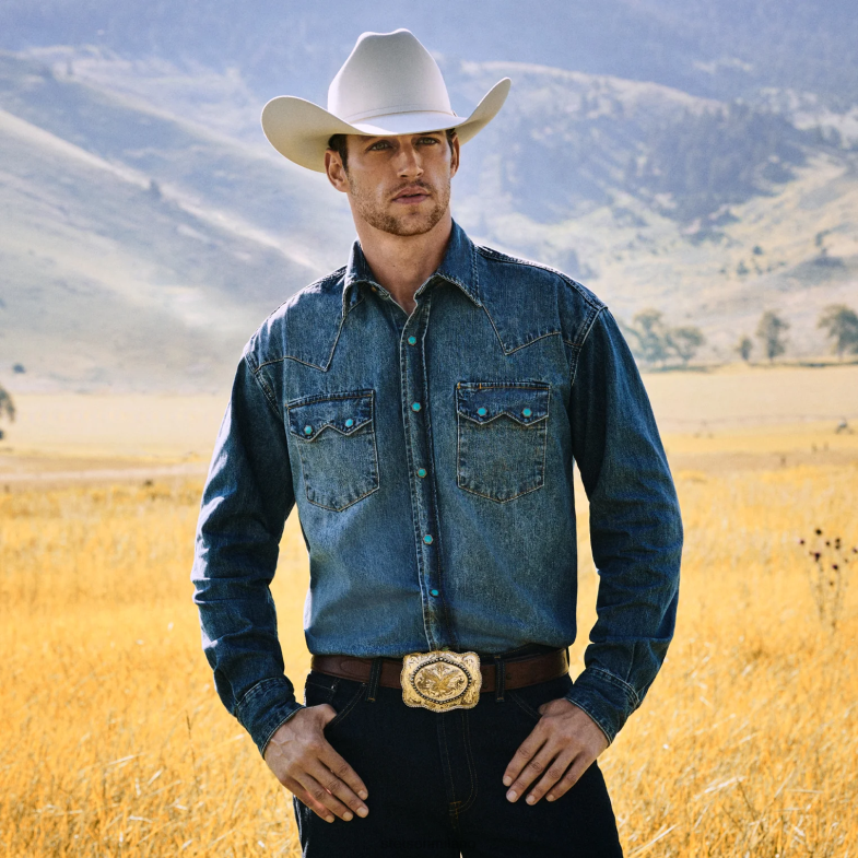 Stetson camicia in denim western con bottoni automatici turchesi 6BP6J297 abbigliamento blu uomini