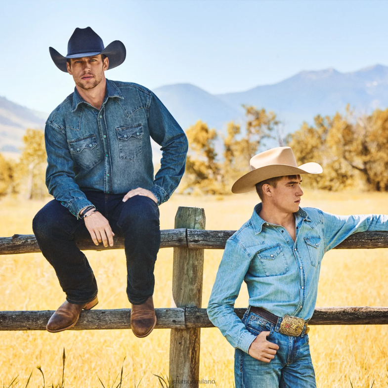 Stetson camicia in denim western con bottoni automatici turchesi 6BP6J297 abbigliamento blu uomini