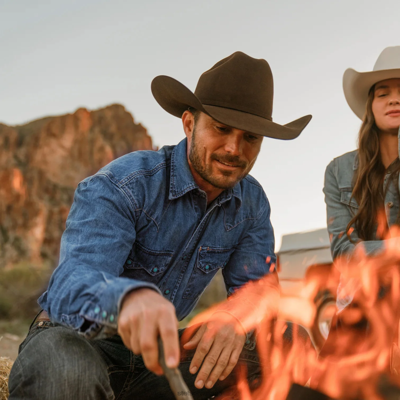 Stetson camicia in denim western con bottoni automatici turchesi 6BP6J297 abbigliamento blu uomini