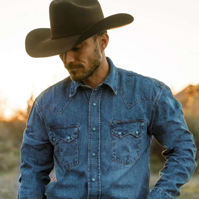 Stetson camicia in denim western con bottoni automatici turchesi 6BP6J297 abbigliamento blu uomini
