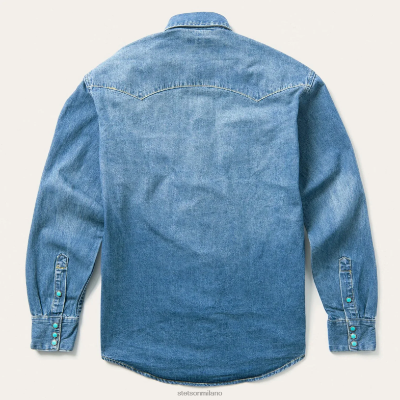 Stetson camicia in denim western con bottoni automatici turchesi 6BP6J297 abbigliamento blu uomini
