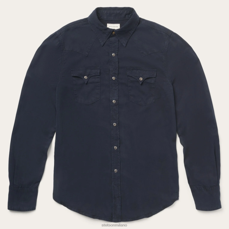 Stetson camicia in twill blu scuro 6BP6J315 abbigliamento blu uomini