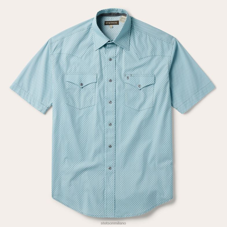 Stetson camicia western a maniche corte con stampa accurata di diamanti argentati 6BP6J304 abbigliamento blu uomini