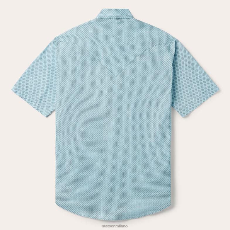 Stetson camicia western a maniche corte con stampa accurata di diamanti argentati 6BP6J304 abbigliamento blu uomini