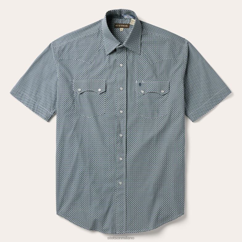 Stetson camicia western a maniche corte con stampa di diamanti circolari 6BP6J305 abbigliamento verde uomini