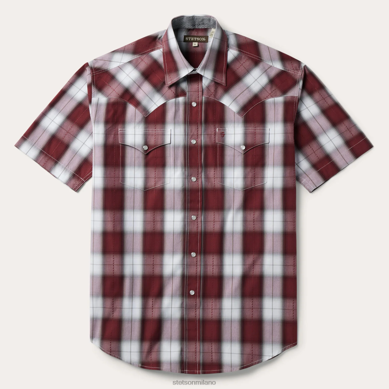 Stetson camicia western a maniche corte scozzese shadow 6BP6J306 abbigliamento vino uomini