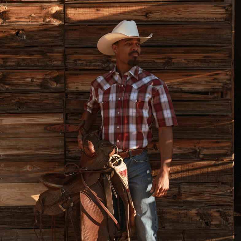 Stetson camicia western a maniche corte scozzese shadow 6BP6J306 abbigliamento vino uomini