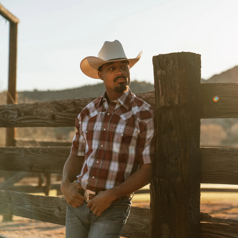 Stetson camicia western a maniche corte scozzese shadow 6BP6J306 abbigliamento vino uomini