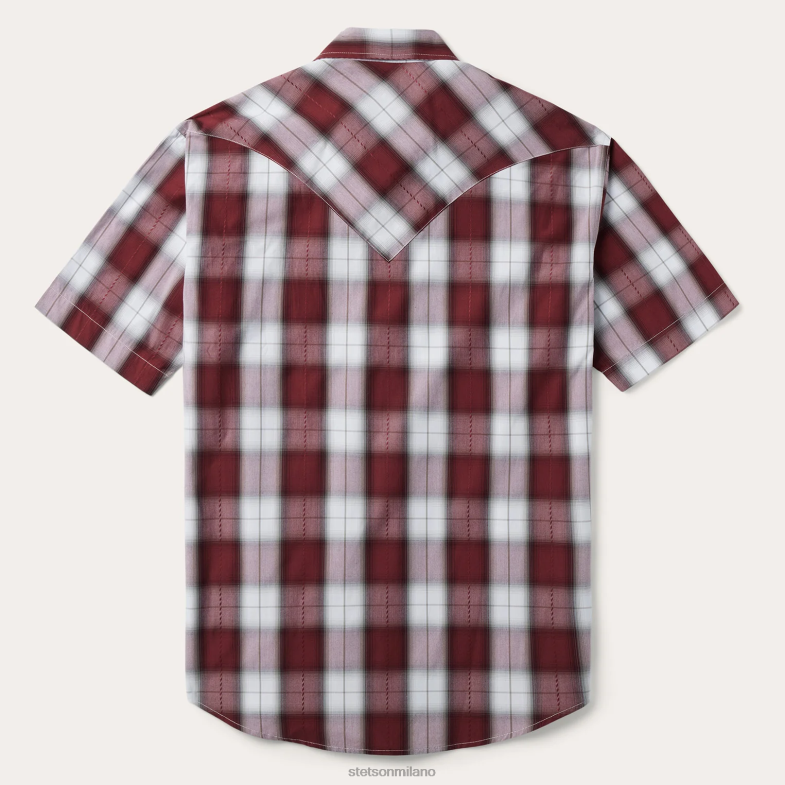 Stetson camicia western a maniche corte scozzese shadow 6BP6J306 abbigliamento vino uomini