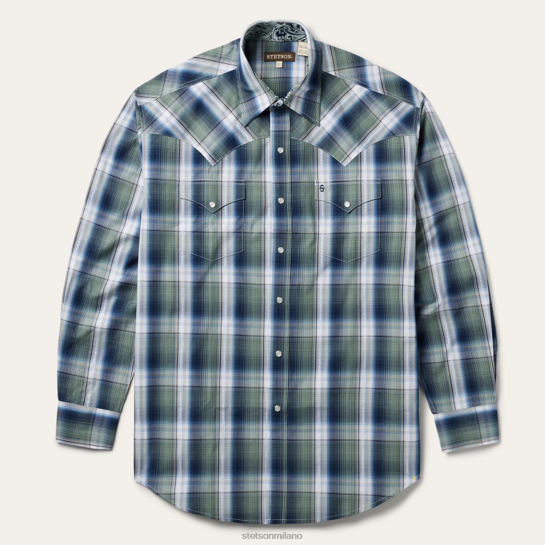 Stetson camicia western a quadri con diamanti fortunati 6BP6J311 abbigliamento verde uomini