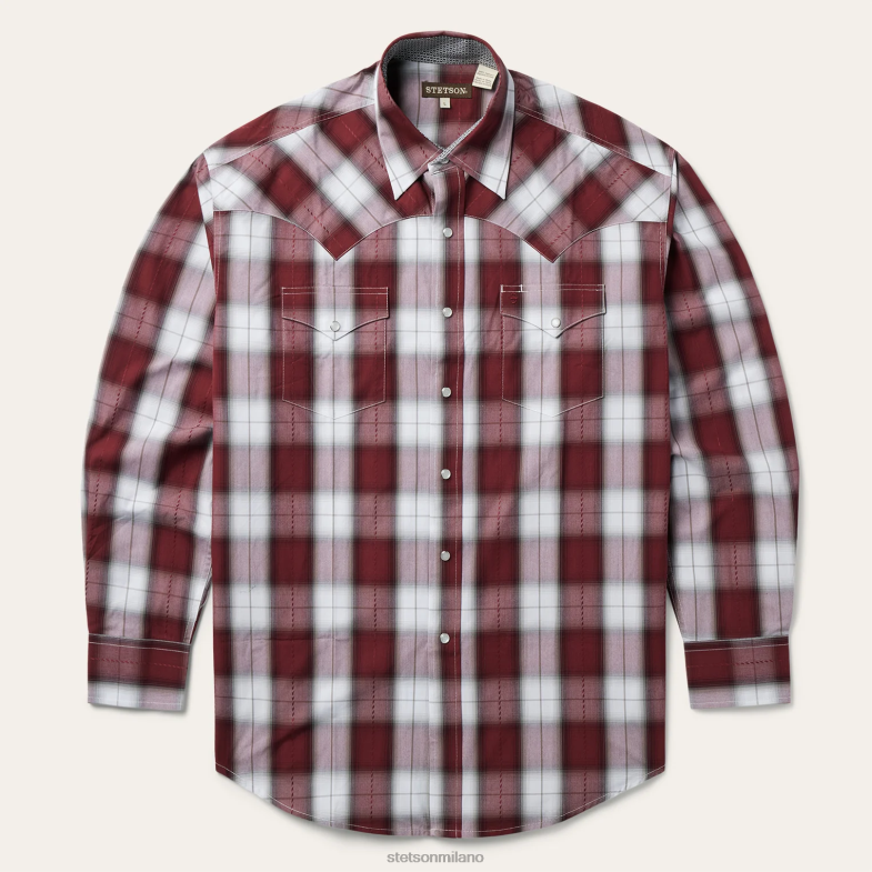 Stetson camicia western a quadri shadow 6BP6J331 abbigliamento vino uomini
