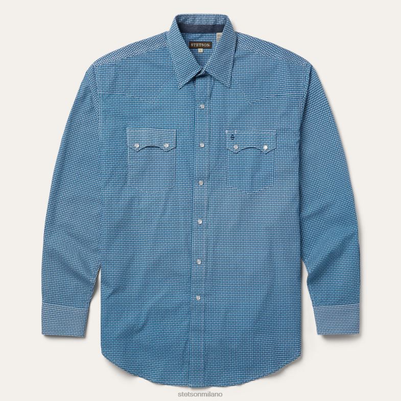 Stetson camicia western con micro stampa 6BP6J351 abbigliamento blu uomini
