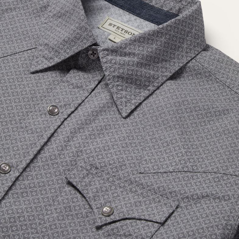 Stetson camicia western con stampa di diamanti 6BP6J353 abbigliamento grigio uomini