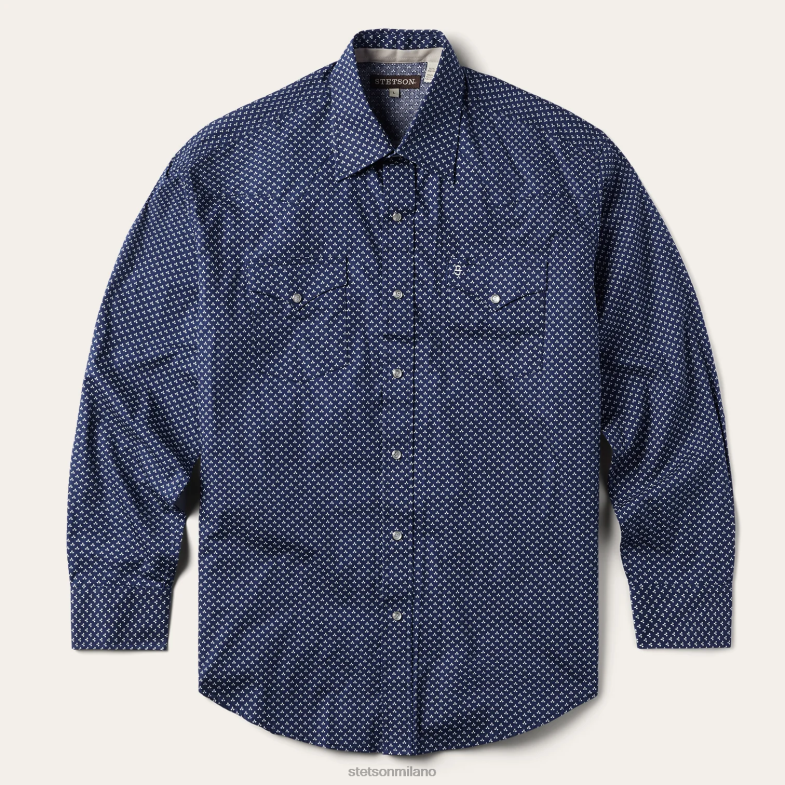 Stetson camicia western con stampa geografica polaris 6BP6J333 abbigliamento blu uomini