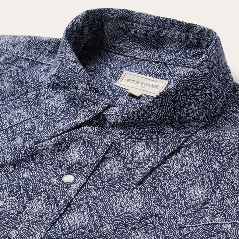 Stetson camicia western con stampa medaglione 6BP6J328 abbigliamento blu uomini