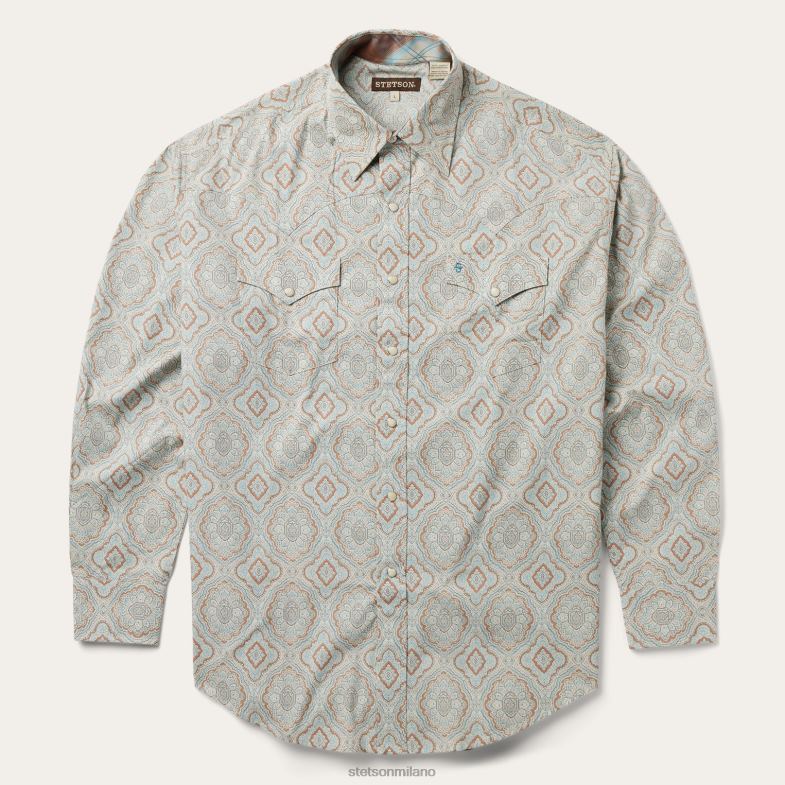 Stetson camicia western con stampa paisley color acqua 6BP6J318 abbigliamento verde uomini
