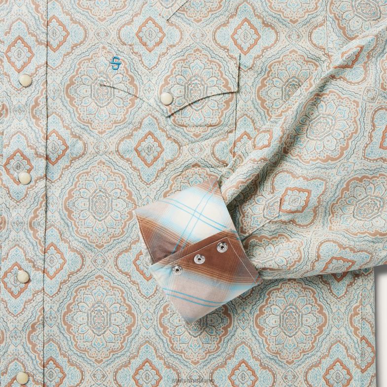 Stetson camicia western con stampa paisley color acqua 6BP6J318 abbigliamento verde uomini