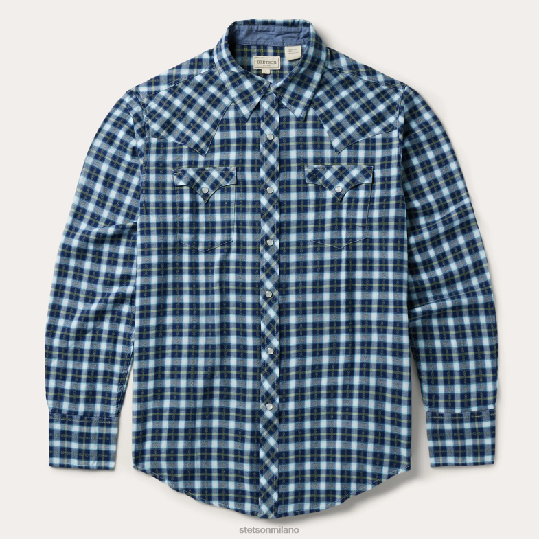 Stetson camicia western dobby in twill scozzese 6BP6J322 abbigliamento blu uomini