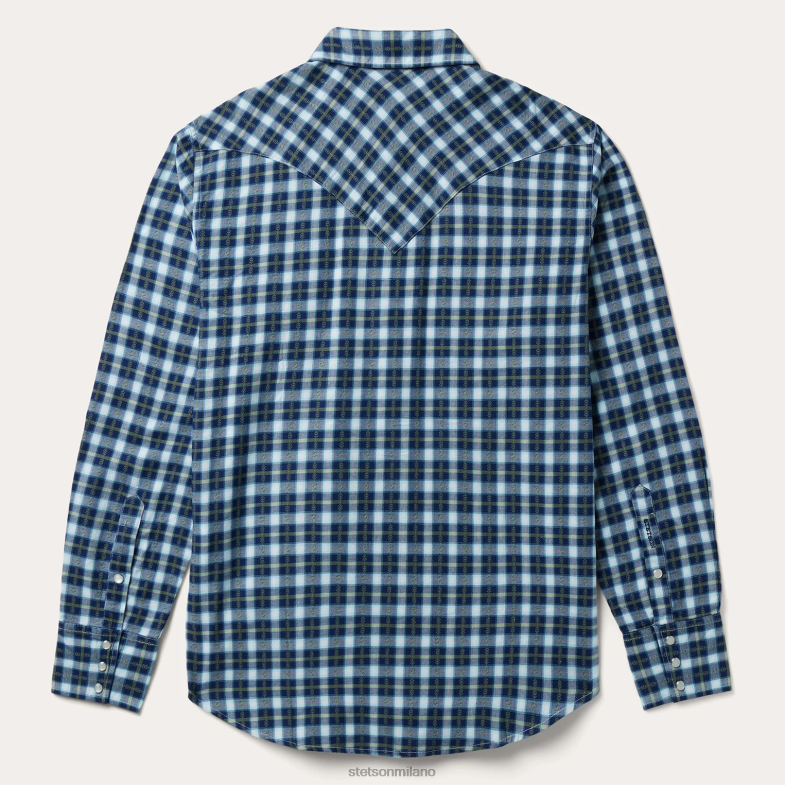 Stetson camicia western dobby in twill scozzese 6BP6J322 abbigliamento blu uomini