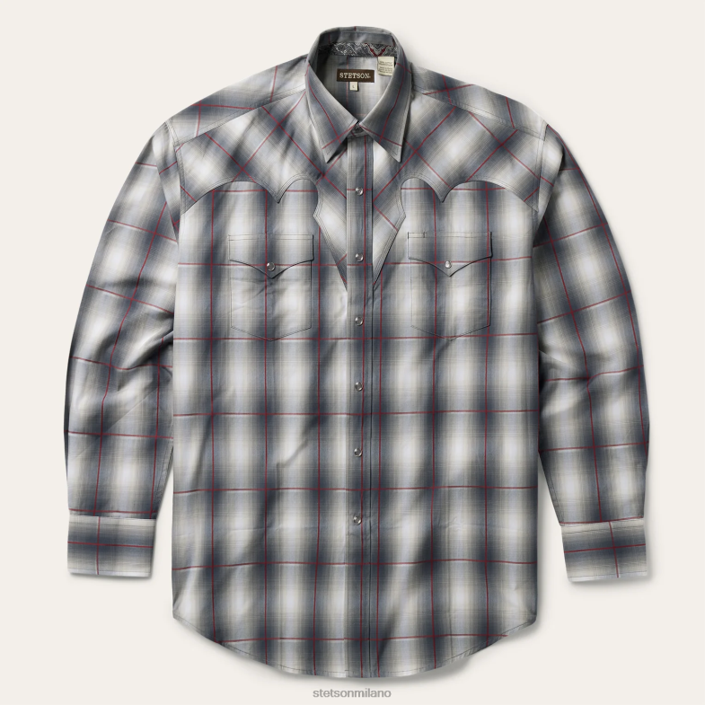 Stetson camicia western fumo ombre 6BP6J330 abbigliamento grigio uomini